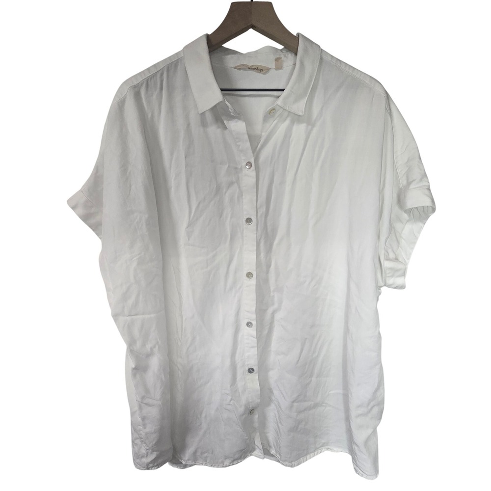 Soft Surroundings‎ Button Down Shirt Womens 2X White Tencel Coastal Minimalist